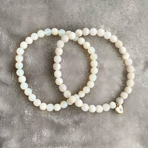 JT Designs Hawaii White Opal Moonstone and Lace Agate Stacking Bracelet Set